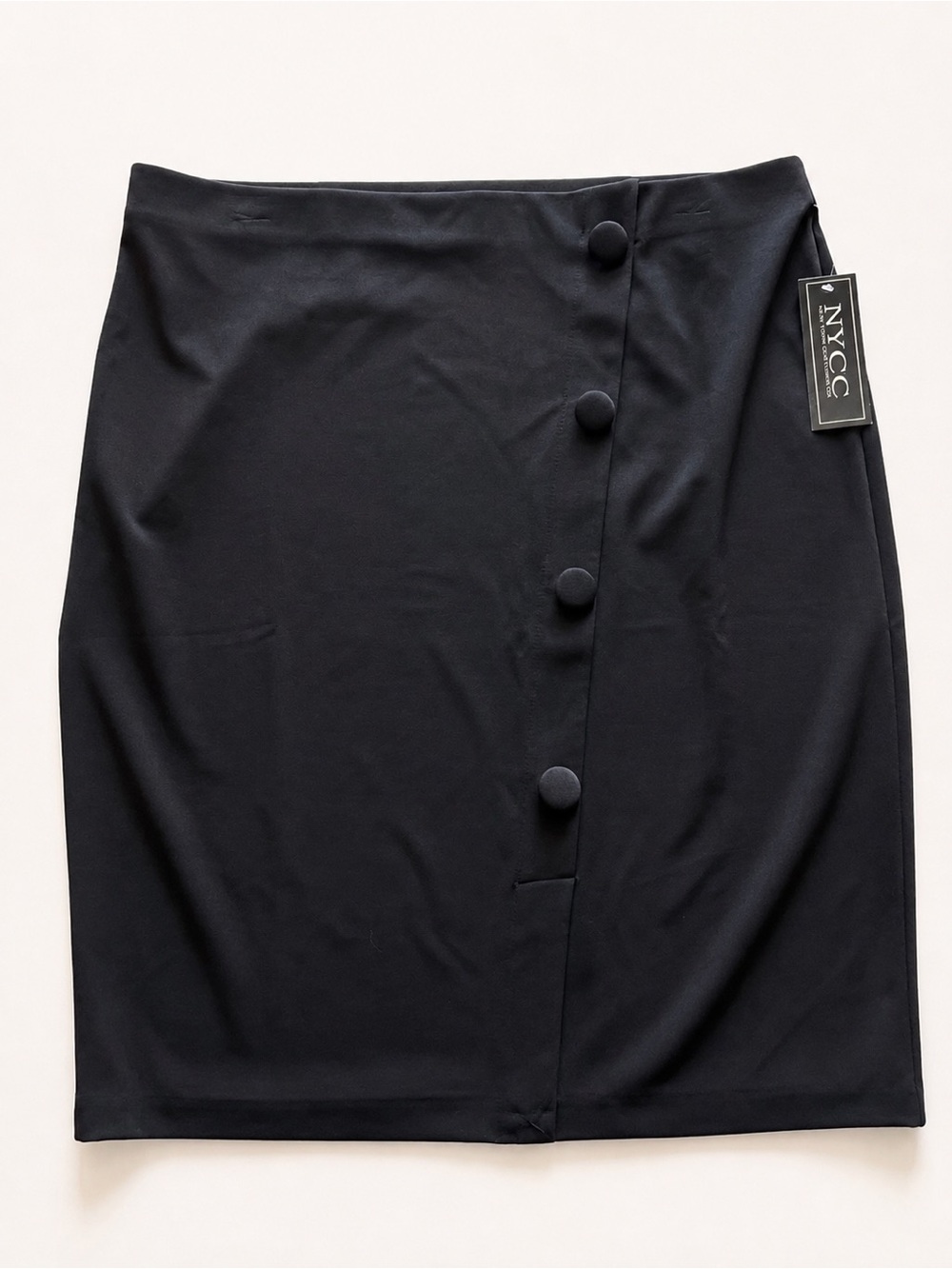 NYCC Black Stretch Pencil Skirt Pull-On Button Detail XL NWT